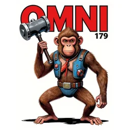1979 OMNI Magazine Cover of an anthropomorphic monkey wielding a large mace in cyberpunk style by Vincent Di Fate