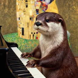 a highly detailed beautiful portrait of a otter playing piano, by james jean, yukio - e, klimt