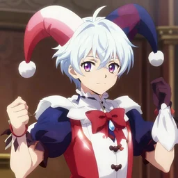 extremely attractive soft feminine male as a jester anime character screenshot, nagito komaeda and hisoka jester circus, anime, intricate, sharp focus, illustration, highly detailed, digital painting, cell shaded, concept art, matte, male art by ilya kuvshinov and kyoto animation and wlop, ruan jia and greg rutkowski, studio quality, masterpiece