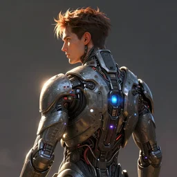 an intricate concept portrait art of a man with sci - fi body, post - apocalyptic, matte painting, back view, hyper realistic, cgsociety, artstation, style by greg rutkowski, dylan cole, artgerm, octane render, vibrant, anime style