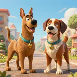 Dogfight between Scooby Doo and Marmaduke, concept Art, high detail, V-ray render