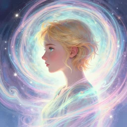 side portrait, ellie bamber, pixie fae, gloomhaven, luminescent, colorful swirly magic ripples, pastel colors, by greg manchess, huang guangjian, gil elvgren, sachin teng, greg rutkowski, jesper ejsing, ilya kuvshinov