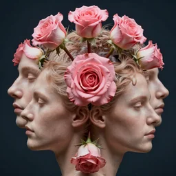 a beautiful mixed mediart of a human head. the head is seen from multiple perspectives at once, as if it is being turned inside out or seen through a kaleidoscope. every angle and curve of the head is explored and emphasized, creating an optical illusion that is both confusing and mesmerizing. french rose by zack snyder, by olafur eliasson mild