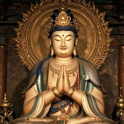portrait of a smiling bodhisattva, praying meditating, elegant, intricate, cinematic, ornate, in the style of charlie bowater and fenghua zhong and raymond swanland