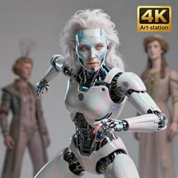 a beautiful portrait of a cyborg elder with futuristic cybernetic glowing war face paint, dynamic pose, sci - fi, cyberpunk by ruan jia, roger dean, rene magritte, jules bastien - lepage, trending on artstation, award winning, pastel colors, 8 k