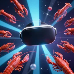 virtual reality solid beams penetrating space, beautiful crayfish surrounded by internet hyperlinks | | artgerm, octane render, raytracing, 8 k, hd, vibrant, escher