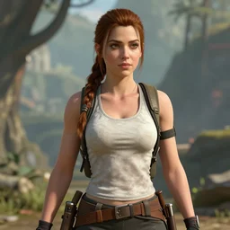 Screenshot of Sadie Sink as Lara Croft, video game, high quality, extremely detailed, 4k, cinematic