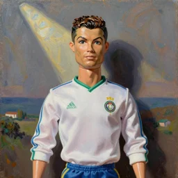 Cristiano Ronaldo as a barbie doll, oil painting of the 1980s