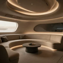 realistic cinematic sci - fi mothership interior cabin minimalist design comfortable classy luxury - matte painting masterpiece warm tones quiet