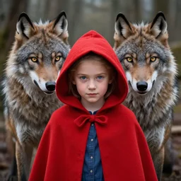 digital _ picture _ little red riding hood and the wolf _ red cloak _ wonderful eyes _ philippe _ poles _ and _ justin _ gerard _ symmetrical _ fantasy _ very _ detailed _ realistic _ complex _ clear focus