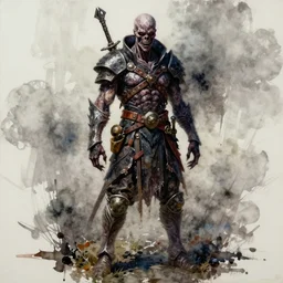 a oil / watercolor painting full body character portrait of a murder mutant in the style of dark souls in the style of darkest dungeon trending on artstation deviantart pinterest detailed realistic hd 8 k high resolution