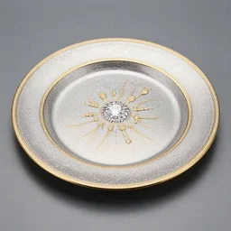 a plate with diamonds and gold, photo studio