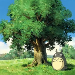 giant ash tree on landfield, background backdrop painting totoro film still by studio ghibli miyazaki ghibli