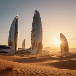 sci - fi desert scene in bladerunner with zaha hadid buildings, beksinski, photoreal, highly detailed, 8 k, hd, vray, artstation, trending on behance, cinematic matte painting, extreme detail photo quality, sunrays, sunset, featured on behance