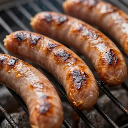 charred sausages on grill closeup macro shot on canon