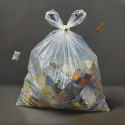 fine art oil painting of a plastic garbage bag and garbage flying around, perspective, ultra detailed, elegant, intricate, dynamic lighting, hyperrealism, sharp focus, art by peter mohrbacher and ashley wood and huang guangjian