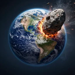 a photo of the earth being hit by an asteoriod, 4 k, ultra realistic, scene from a disastric movie