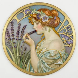 circular 1889 frenchart nouveau female smelling lavender