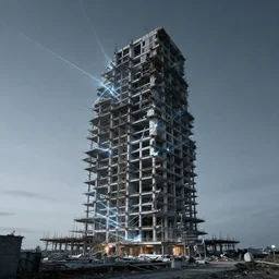 unfinished building by kengo kuma, extraterrestial retro synthwave futuristic laser, archdaily, wallpaper, highly detailed, trending on artstation.