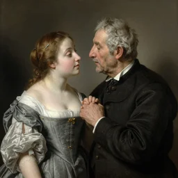 an old man in love with a young woman by rembrandt