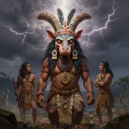 digital painting of tupan, tupi guarani god of thunder by filipe pagliuso and justin gerard symmetric fantasy highly detailed realistic intricate portrait