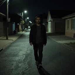 a man walking in a deserted street at night, film noir