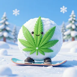 a portrait of a mochi cannabis leaf snowball cute friendly character snowboards in a gelatinous australian ❄ environment 3 d rendered in octane, 8 k, by eyvind earle