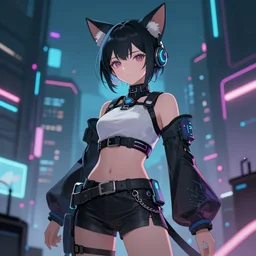 beautiful anime art of a cyberpunk neko girl, character by WLOP, Logan, Cure, Mingche,n Shen, BangkuART, sakimichan, yan gisuka, JeonSeok Lee, trending on Artstation, Trending on PIxiv