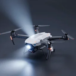 a photo of a futuristic drone toy with a spotlight shining on it