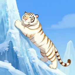 a white tiger climbing up a ice mountain, disney