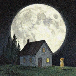 house and moon by Greg Rutkowski and James Gurney