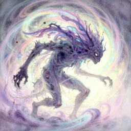 side profile, chaotic anthropomorphic creature of destruction, gloomhaven, luminescent, colorful swirly magic ripples, pastel colors, by greg manchess, huang guangjian, gil elvgren, sachin teng, greg rutkowski, jesper ejsing, ilya kuvshinov