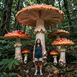 trippy enchanged forest with large psychedelic mushrooms