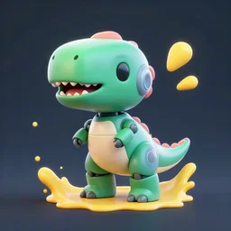 cute robot similar to a t-rex, splash art, 3D