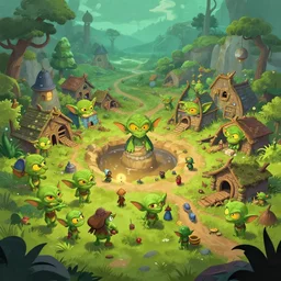 A green goblin village, mining