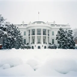 The White House in a blizzard with massive piles of snow, 35mm film