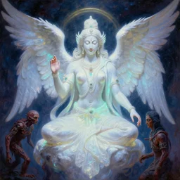 psychedelic glowing hindu white angel dmt deity, art nouveau, tim hildebrandt, wayne barlowe, bruce pennington, donato giancola, trending on artstation, cinematic composition, beautiful lighting, hyper detailed, 8 k, oil on canvas