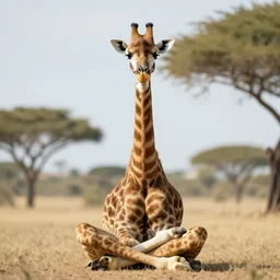 a photorealistic giraffe meditating