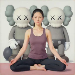 portrait of a woman doing yoga by shusei nagaoka kaws, david rudnick, airbrush on canvas, pastell colors, cell shaded