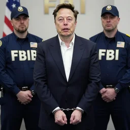 photo of the FBI interrogating Elon Musk handcuffed