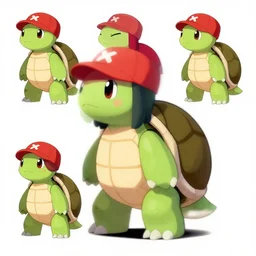 concept art for a turtle girl with red cap, anime 2d platformer