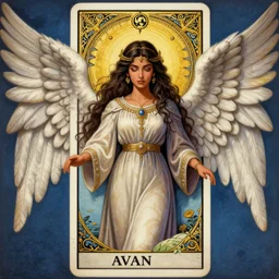 head-on symmetrical centered painted portrait, Avan jogia Angel, tarot card style, fantasy, intricate, highly detailed, smooth, sharp focus, illustration, artstation, in the style of WOLP