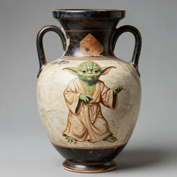 vase work, ancient vase art of yoda practing karate in art style of greek art, fragmented clay firing greek vase with an yoda i in the style of ancient greek art, ancient greek art!!!!! greek art