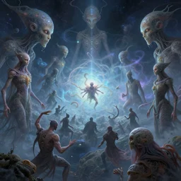 the sentient psychic organoids at war with the mindless mystics on an ethereal astral plane, 8 k ultra realistic art, dynamic composition, digital art, intricate endless detail, occult magick, ethereal, imaginatively imagined, artstation, thom tenery, peter mohrbacher, sylvain sarrailh