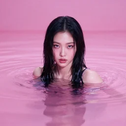 lee jin - eun emerging from pink water in cyberpunk theme by conrad roset, dino valls, tran nguyen, yoann lossel, rule of thirds, seductive look, beautiful