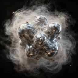 photo of a chrome blob in a dust cloud