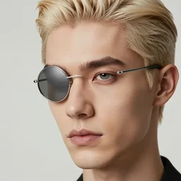 man in beige with neat hair and silver monocle, intricate, highly detailed, face enhance