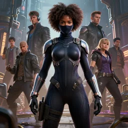 highly detailed an african american woman in with the shadow ninja suit from the future gta v, stephen bliss, unreal engine, fantasy art by greg rutkowski, loish, rhads, ferdinand knab, makoto shinkai and lois van baarle, ilya kuvshinov, rossdraws, tom bagshaw, global illumination, radiant light, detailed and intricate environment
