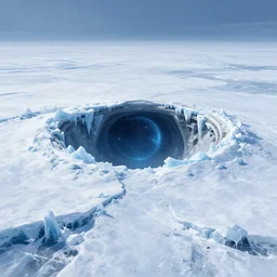 intergalactic stargate portal in the middle of a frozen tundra, with ice and snow all around it by thomas kinkaid