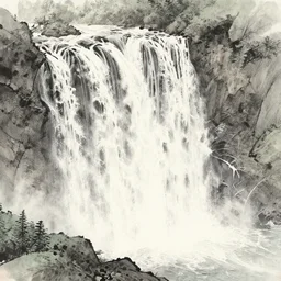 an endless waterfall, detailed sumi-e illustration